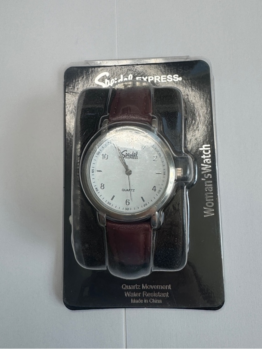 NWT Vintage Speidel Women's Watch with Burgundy Leather Strap and Silver bezel
